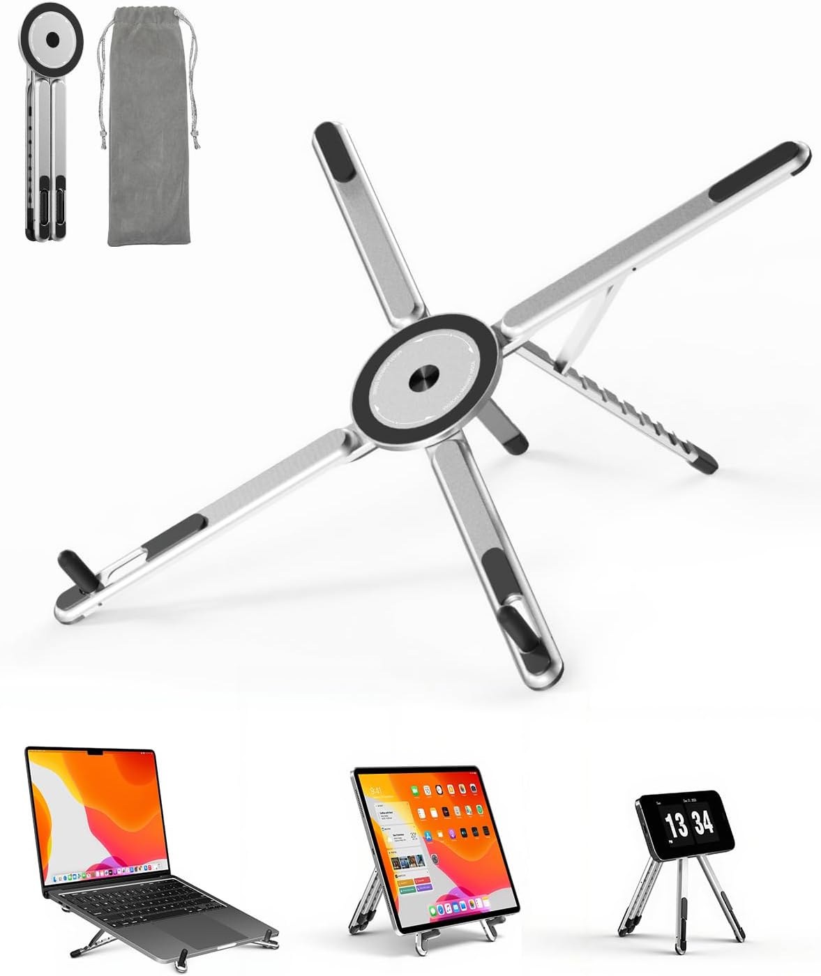 Laxrue”This multi-functional portable magnetic stand is made of aluminum alloy and is suitable for travel, office, and leisure use.