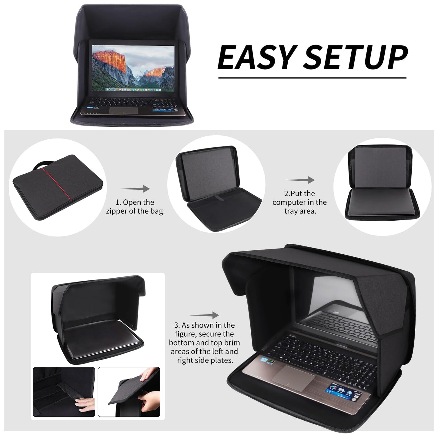 Outdoor laptop sunshade cover, foldable and portable.
