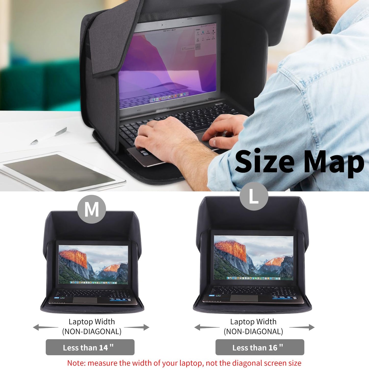 Outdoor laptop sunshade cover, foldable and portable.