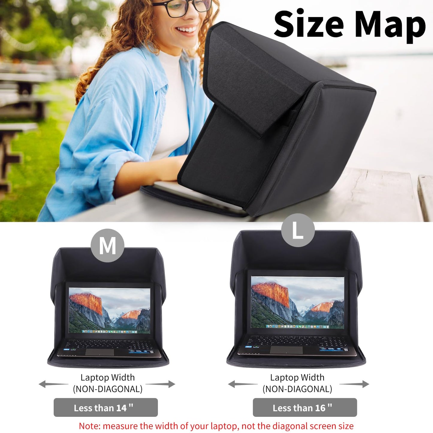 Outdoor laptop sunshade cover, foldable and portable.