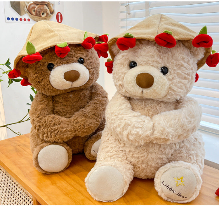 Laxrue“2026 New Christmas Teddy Bear with Bouquet, Bloom Bear Plush Toy with Red Rose, Romantic Stuffed Animal with a Cute Bouquet of Flowers for Girlfriend/Mom