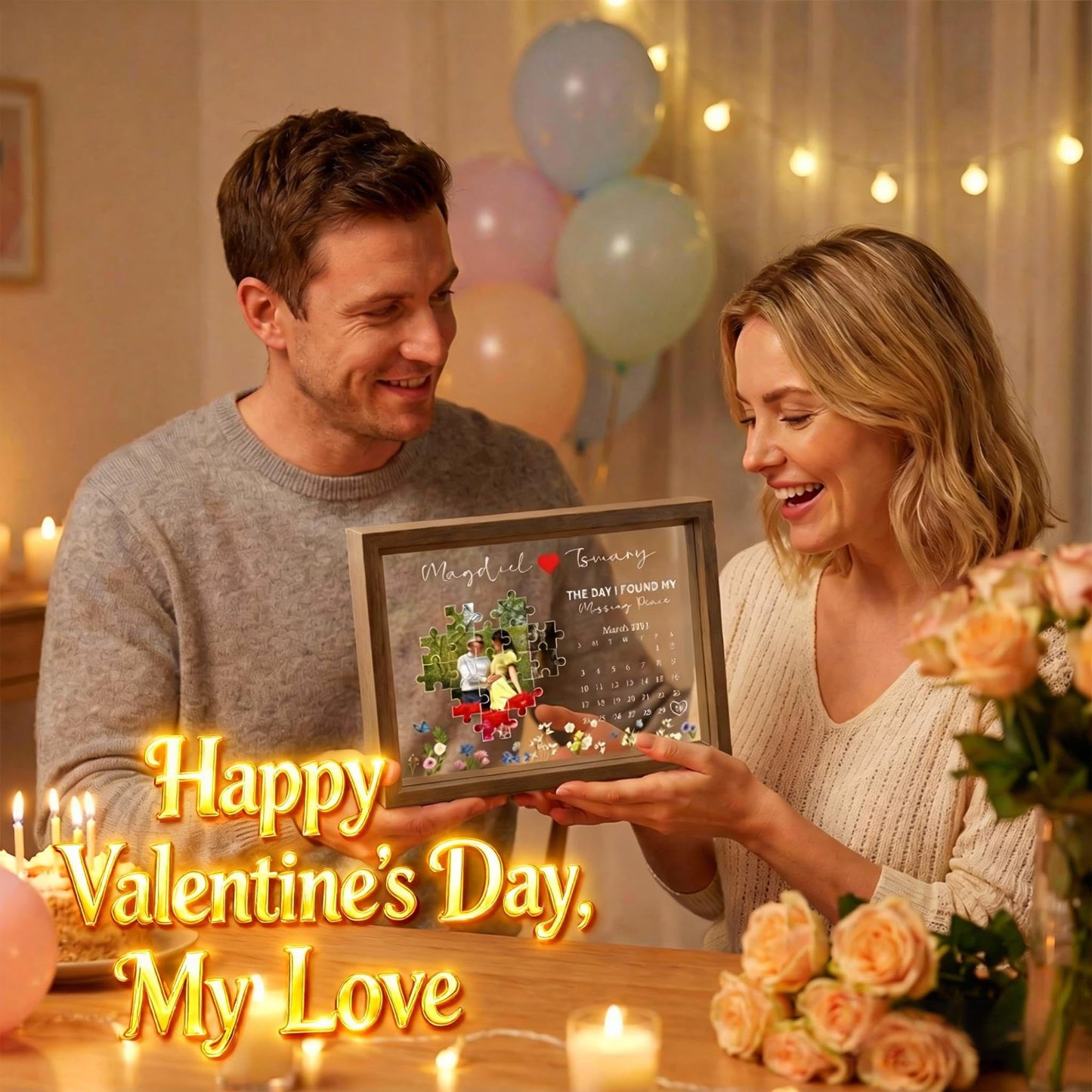 The day I found the missing piece of my life: Luminous photo frames, personalized couple photo frames, light boxes, perfect for couples, parents, friends, weddings, and Christmas.