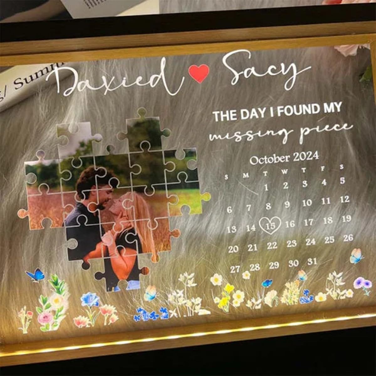 The day I found the missing piece of my life: Luminous photo frames, personalized couple photo frames, light boxes, perfect for couples, parents, friends, weddings, and Christmas.