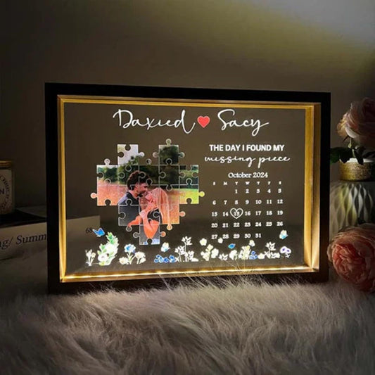 The day I found the missing piece of my life: Luminous photo frames, personalized couple photo frames, light boxes, perfect for couples, parents, friends, weddings, and Christmas.
