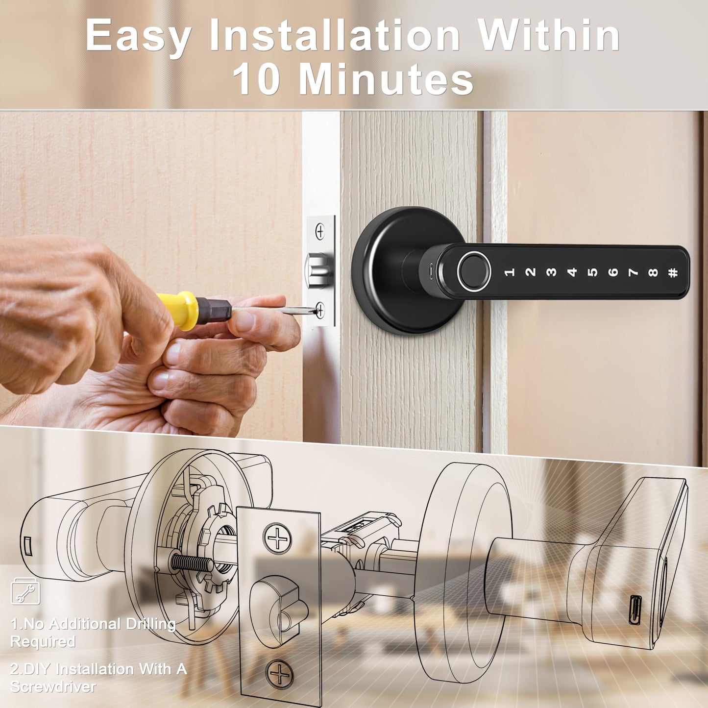 Laxrue“Fingerprint door lock, smart door lock with keypad, keyless entry door lock.