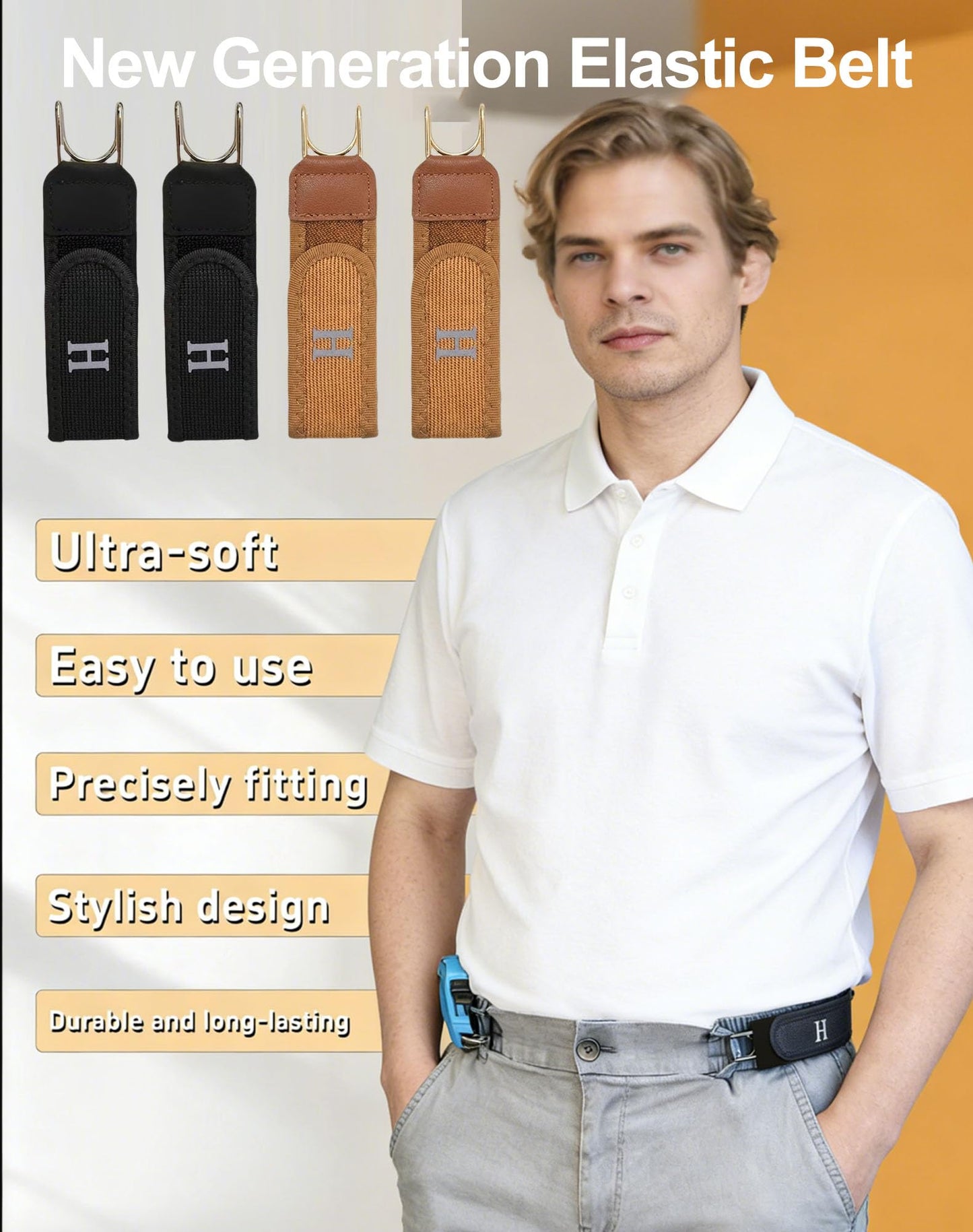 Laxrue“for Men and Women Elastic No Buckle Invisible Belt Patented Metal Free TSA Soft Adjustable Side Tactical Belt