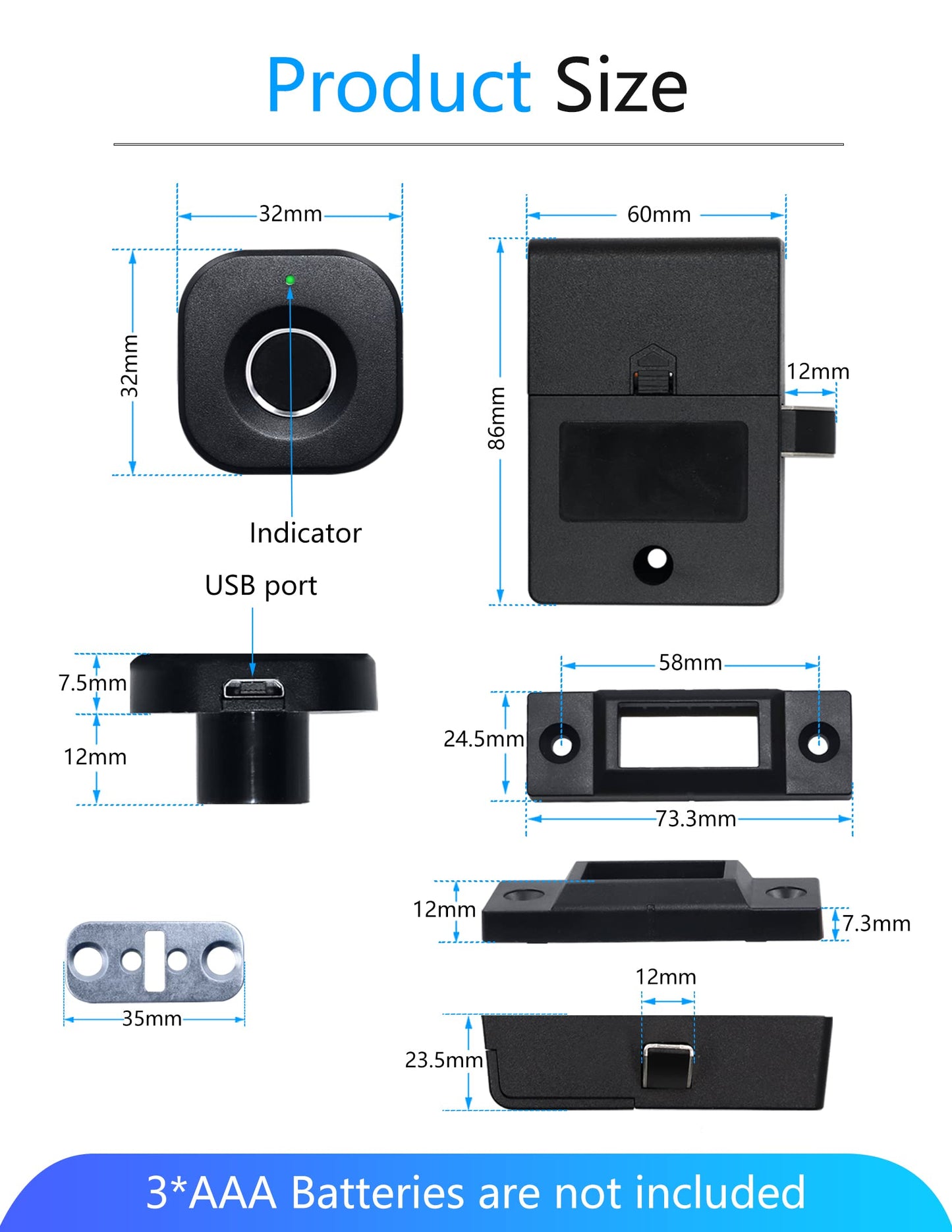 Laxrue“5pcsFingerprint cabinet lock, smart keyless hidden file drawer and wardrobe.