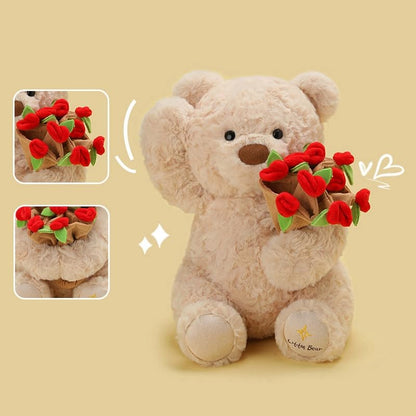 Laxrue“2026 New Christmas Teddy Bear with Bouquet, Bloom Bear Plush Toy with Red Rose, Romantic Stuffed Animal with a Cute Bouquet of Flowers for Girlfriend/Mom