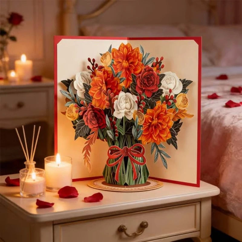Brand New Romantic Forever Blooming Flower Pop Up Cards Valentine's Day Greeting Cards Ideal Couple Gifts for Holiday Surprise