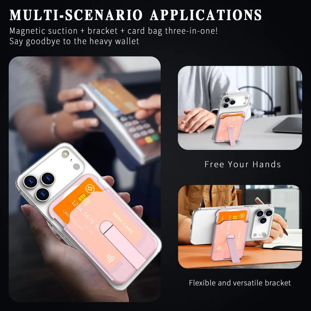 Laxrue“Luxury Fold Stand Holder For Magsafe Magnetic Wallet Clip For iPhone 15 16 17 Pro Max Acrylic Card Bag Phone Case Accessories