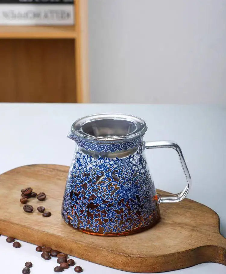 Coffee pot blue and white porcelain glass sharing pot coffee filter cup large capacity hand punch pot, filter pot, filter cup