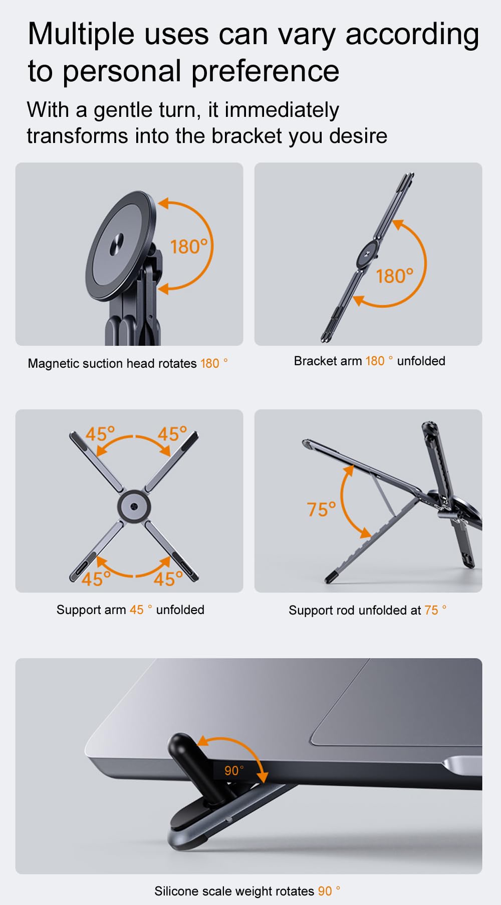 Laxrue”This multi-functional portable magnetic stand is made of aluminum alloy and is suitable for travel, office, and leisure use.