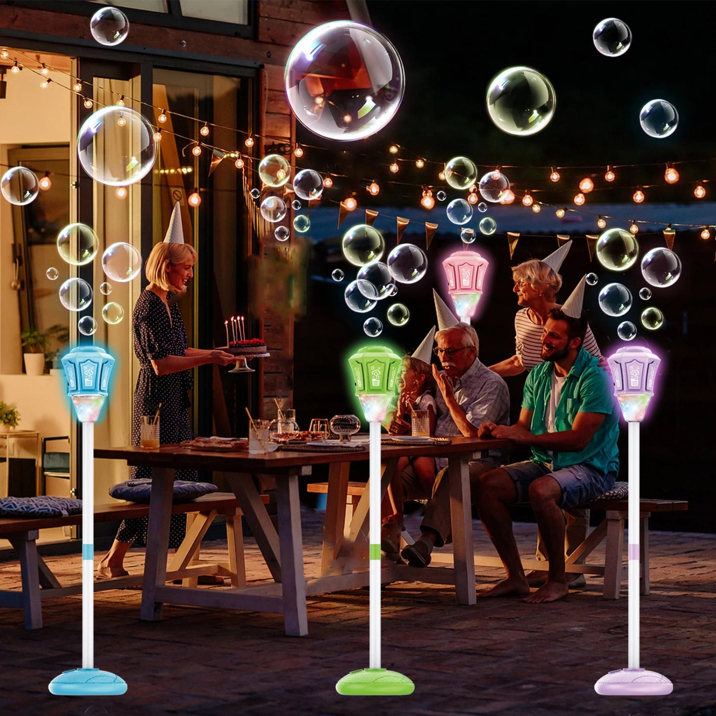 3in1Automatic LED Bubble Lamp Machine，A bubble， machine featuring ，sound and light effects.