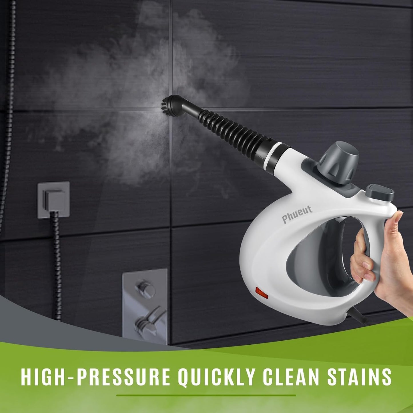 Laxrue“Pressurized Handheld Multi-Surface Natural Steam Cleaner with 12 pcs Accessories, Multi-Purpose Steamer for Home Use, Steamer for Cleaning Floor, Upholstery, Grout and Car