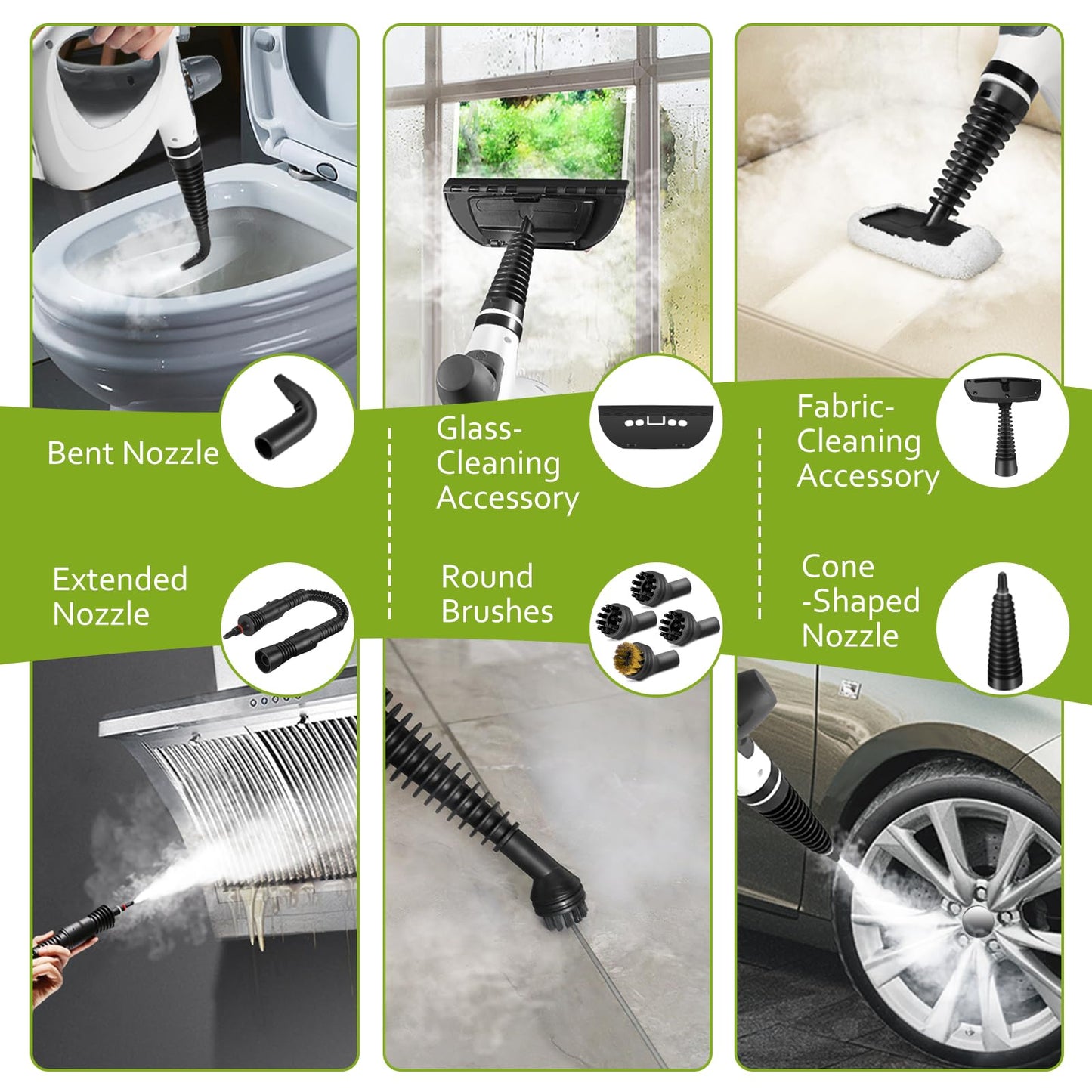 Laxrue“Pressurized Handheld Multi-Surface Natural Steam Cleaner with 12 pcs Accessories, Multi-Purpose Steamer for Home Use, Steamer for Cleaning Floor, Upholstery, Grout and Car