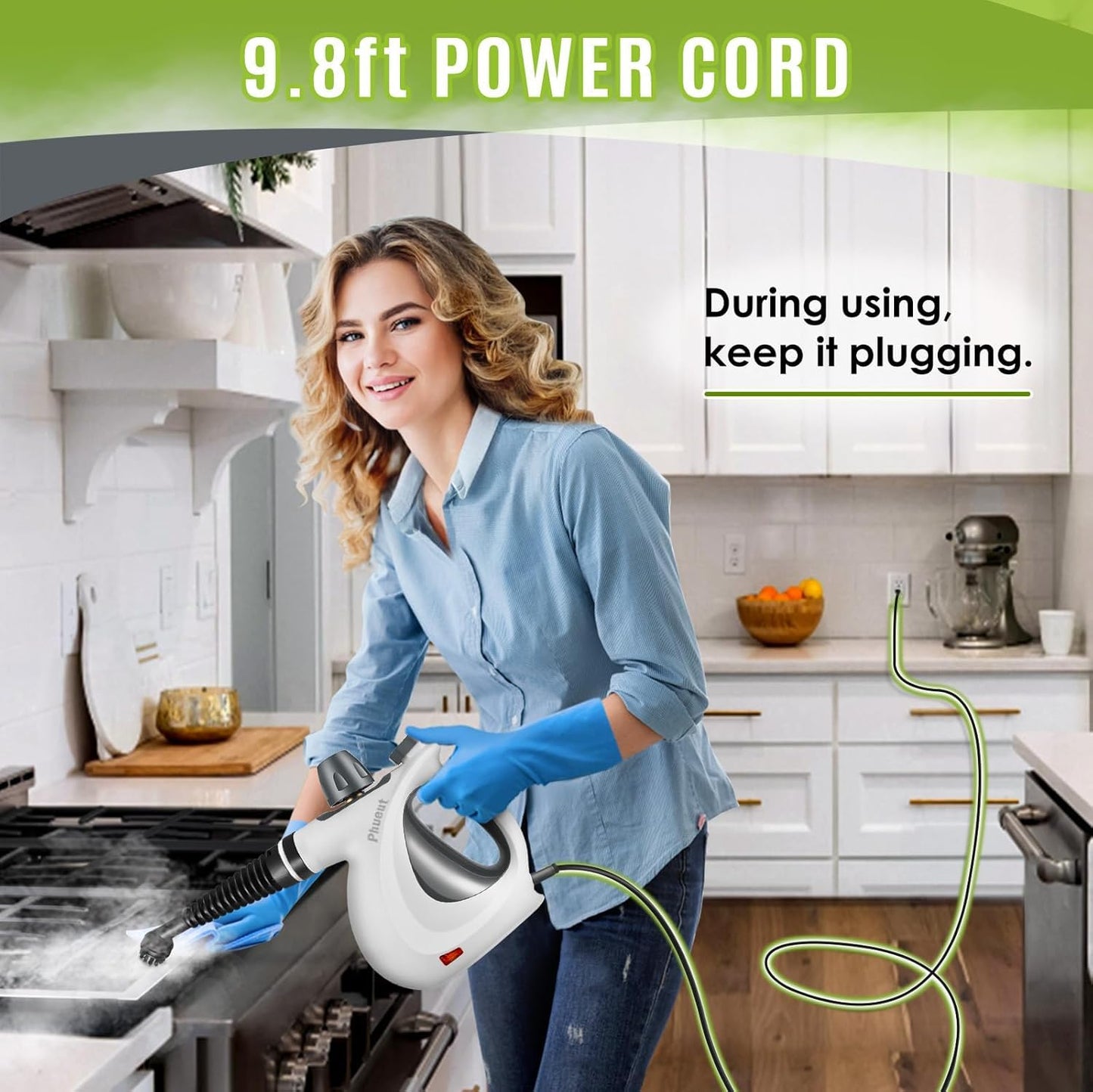 Laxrue“Pressurized Handheld Multi-Surface Natural Steam Cleaner with 12 pcs Accessories, Multi-Purpose Steamer for Home Use, Steamer for Cleaning Floor, Upholstery, Grout and Car