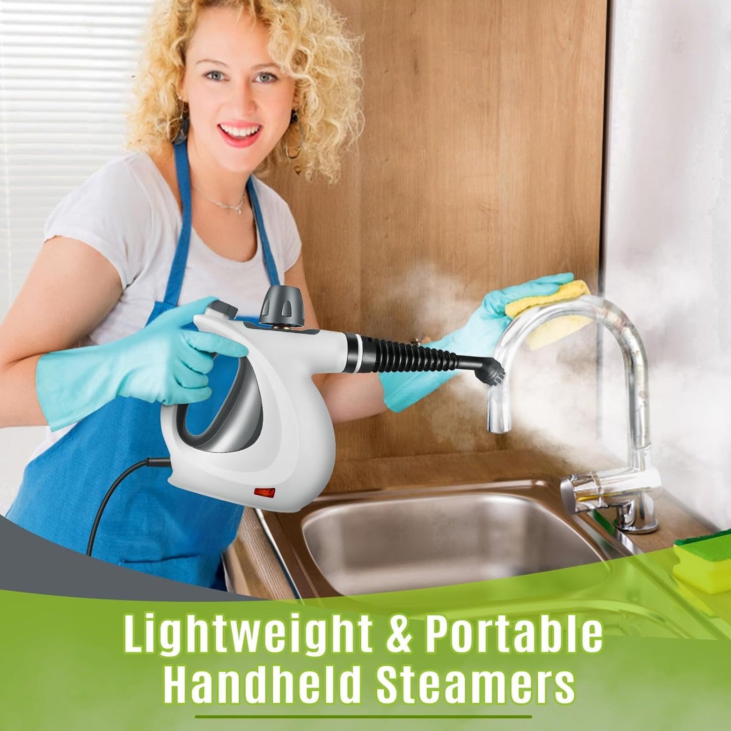 Laxrue“Pressurized Handheld Multi-Surface Natural Steam Cleaner with 12 pcs Accessories, Multi-Purpose Steamer for Home Use, Steamer for Cleaning Floor, Upholstery, Grout and Car