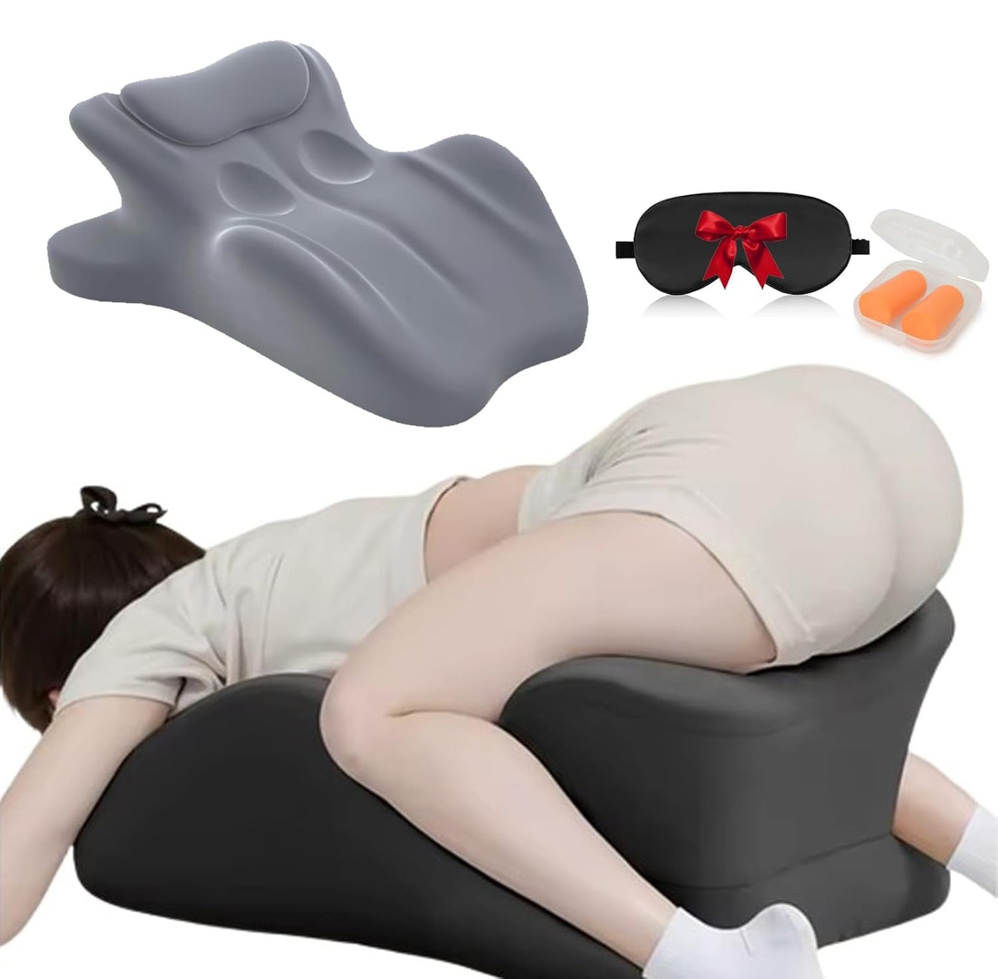 Laxrue“ memory foam ergonomic wedge pillow is suitable for people who prefer sleeping on their stomach and can also be used as a reading pillow in bed, providing ergonomic support.