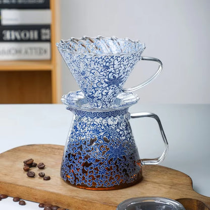 Coffee pot blue and white porcelain glass sharing pot coffee filter cup large capacity hand punch pot, filter pot, filter cup