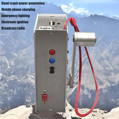 Hand-Crank Emergency Power Station –Flashlight, Lighter & Power Bank (1000mAh), Hand Crank Generator with Flashlight Fm Radio and Lighter, Portable Aluminum Alloy Survival Gear