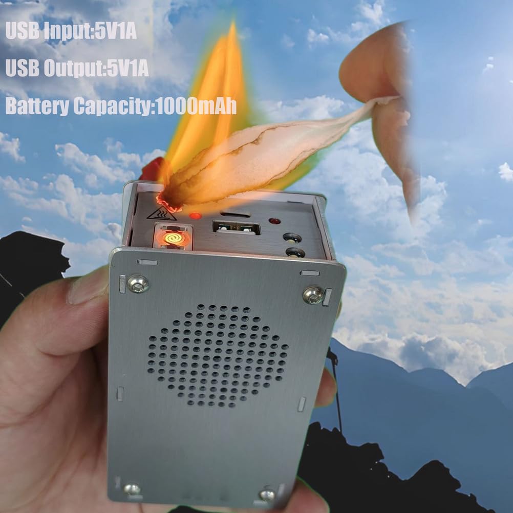 Hand-Crank Emergency Power Station –Flashlight, Lighter & Power Bank (1000mAh), Hand Crank Generator with Flashlight Fm Radio and Lighter, Portable Aluminum Alloy Survival Gear