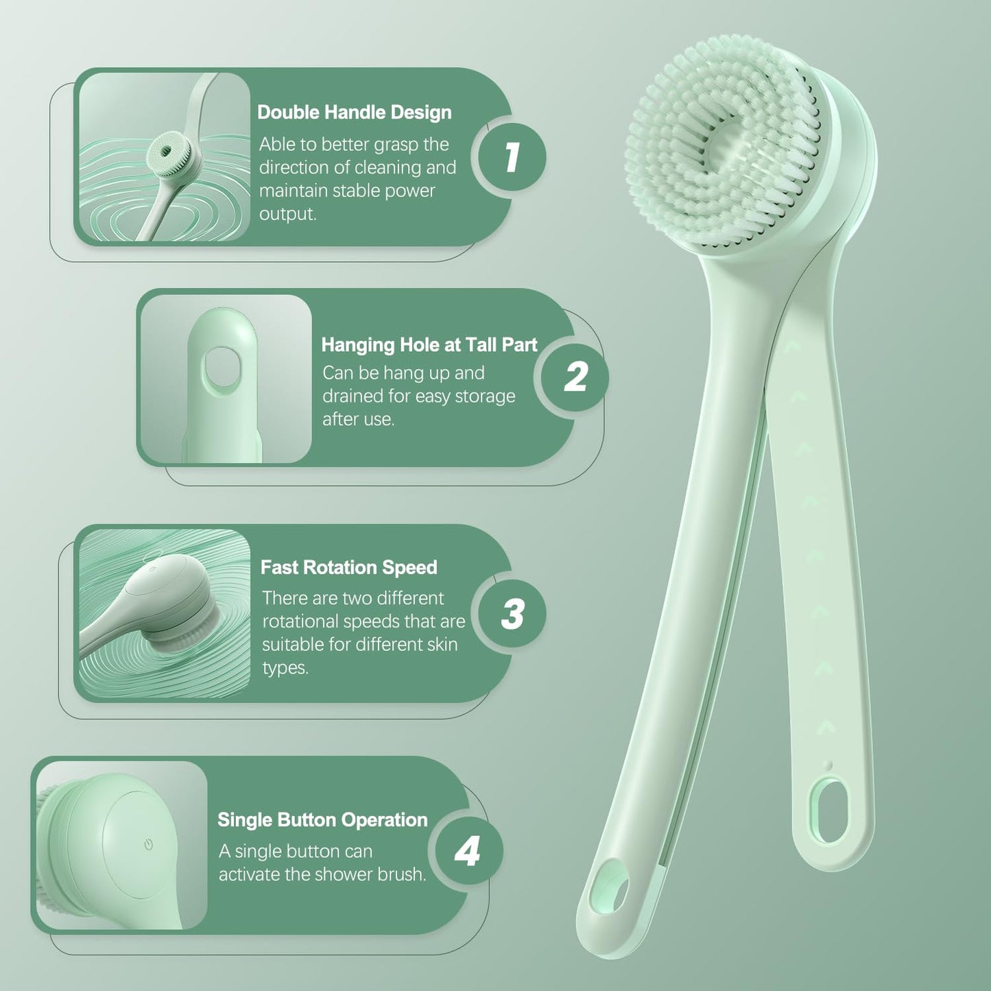 Body Scrubber Bath Brush, Electric Body Brush for Shower Back Scrubber