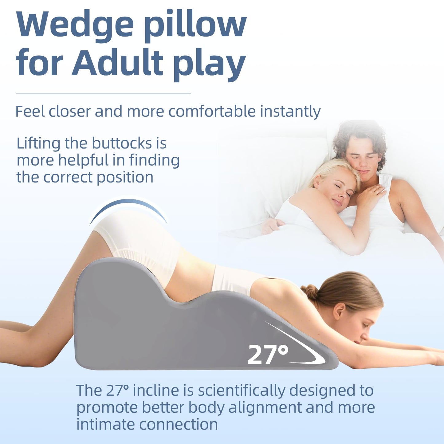 Laxrue“ memory foam ergonomic wedge pillow is suitable for people who prefer sleeping on their stomach and can also be used as a reading pillow in bed, providing ergonomic support.