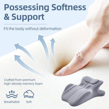 Laxrue“ memory foam ergonomic wedge pillow is suitable for people who prefer sleeping on their stomach and can also be used as a reading pillow in bed, providing ergonomic support.