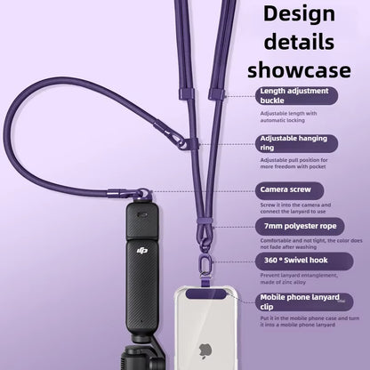 Laxrue”3-in-1 crossbody neck strap for mobile phones and action cameras, anti-loss wristband
