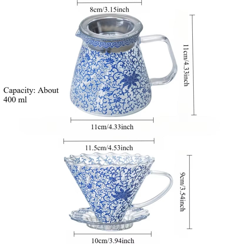 Coffee pot blue and white porcelain glass sharing pot coffee filter cup large capacity hand punch pot, filter pot, filter cup
