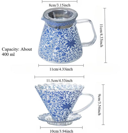Coffee pot blue and white porcelain glass sharing pot coffee filter cup large capacity hand punch pot, filter pot, filter cup