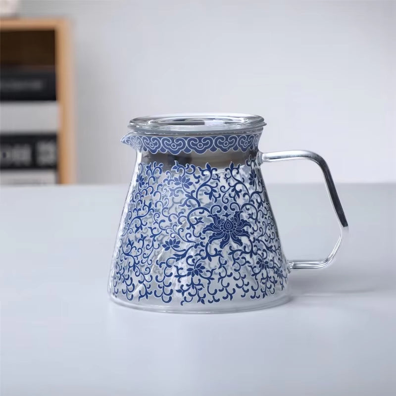 Coffee pot blue and white porcelain glass sharing pot coffee filter cup large capacity hand punch pot, filter pot, filter cup
