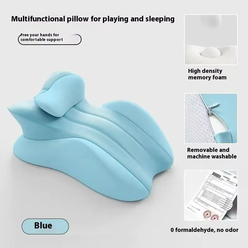 Laxrue“ memory foam ergonomic wedge pillow is suitable for people who prefer sleeping on their stomach and can also be used as a reading pillow in bed, providing ergonomic support.