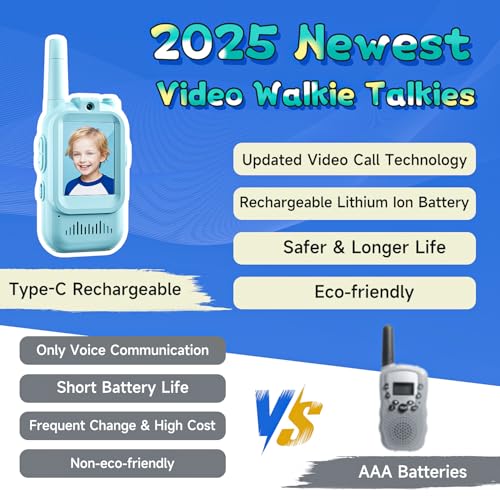 Laxrue“Video Walkie Talkies for Kids, Handheld 2 Pack Rechargeable Video Intercom Kids Walkies Talkies, Indoor Outdoor Toys for Family Games, Outside, Camping, Hiking for Boys Girls Ages 3-12