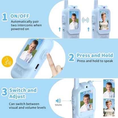 Laxrue“Video Walkie Talkies for Kids, Handheld 2 Pack Rechargeable Video Intercom Kids Walkies Talkies, Indoor Outdoor Toys for Family Games, Outside, Camping, Hiking for Boys Girls Ages 3-12
