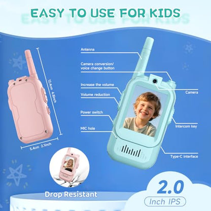 Laxrue“Video Walkie Talkies for Kids, Handheld 2 Pack Rechargeable Video Intercom Kids Walkies Talkies, Indoor Outdoor Toys for Family Games, Outside, Camping, Hiking for Boys Girls Ages 3-12