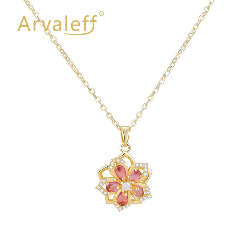 Laxrue“A necklace and pendant in the shape of a 360-degree rotating bauhinia flower, inlaid with cubic zirconia, elegant and exquisite.